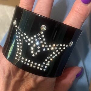 Huge lucite  vintage crown rhinestone bangle bracelet adjusts queen